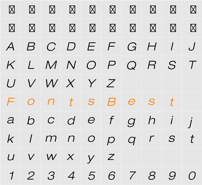 HelveticaNeueLT Std Lt Ext Character Map