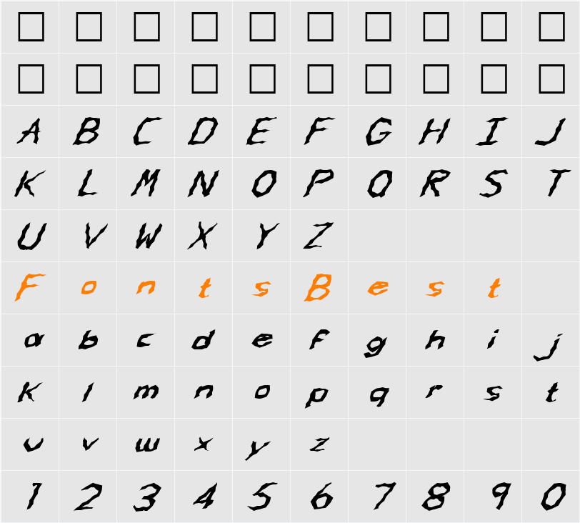 FZ WACKY 62 ITALIC Character Map