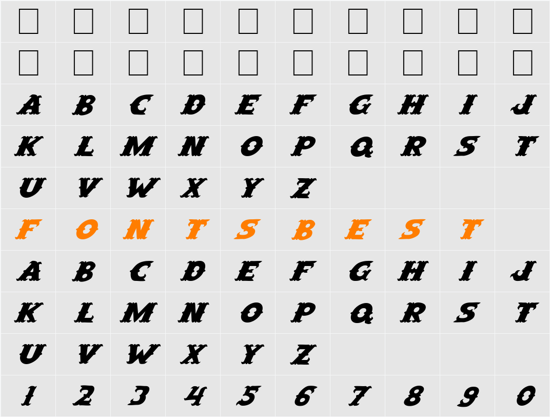 FZ UNIQUE 42 ITALIC Character Map