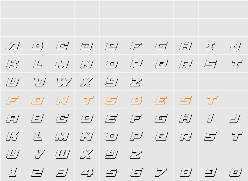 Aircruiser 3D Italic Character Map