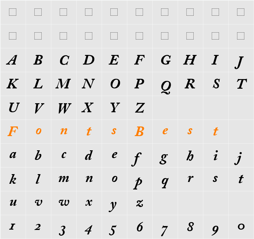 AdobeCaslonOldstyleFigures Character Map