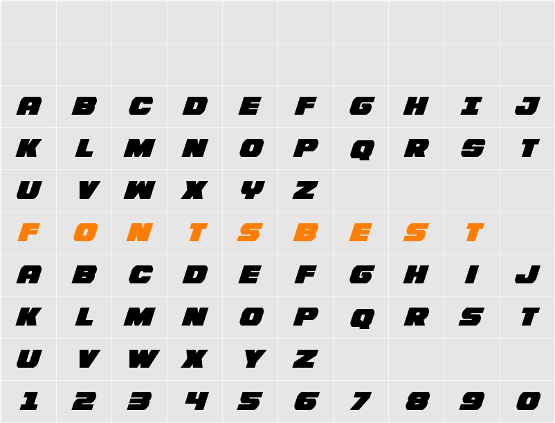 Bummer Condensed Italic Character Map