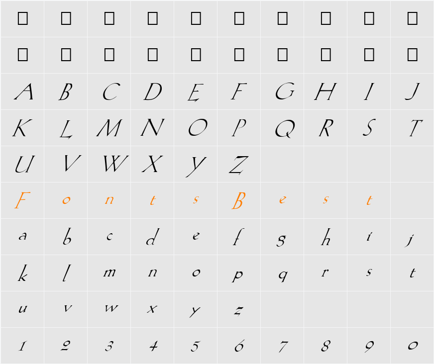 FZ ROMAN 20 ITALIC Character Map