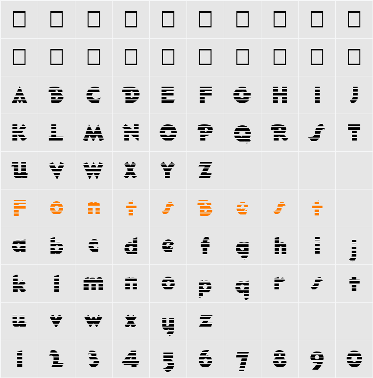 FZ JAZZY 32 STRIPED Character Map