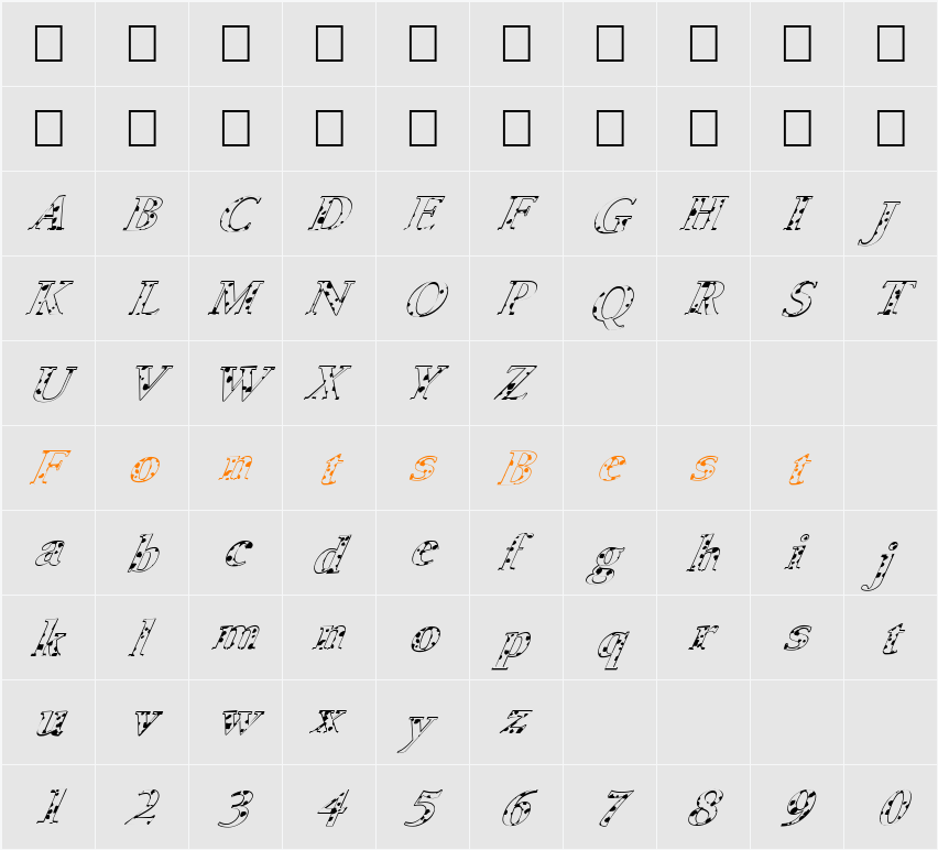 FZ ROMAN 24 SPOTTED ITALIC Character Map