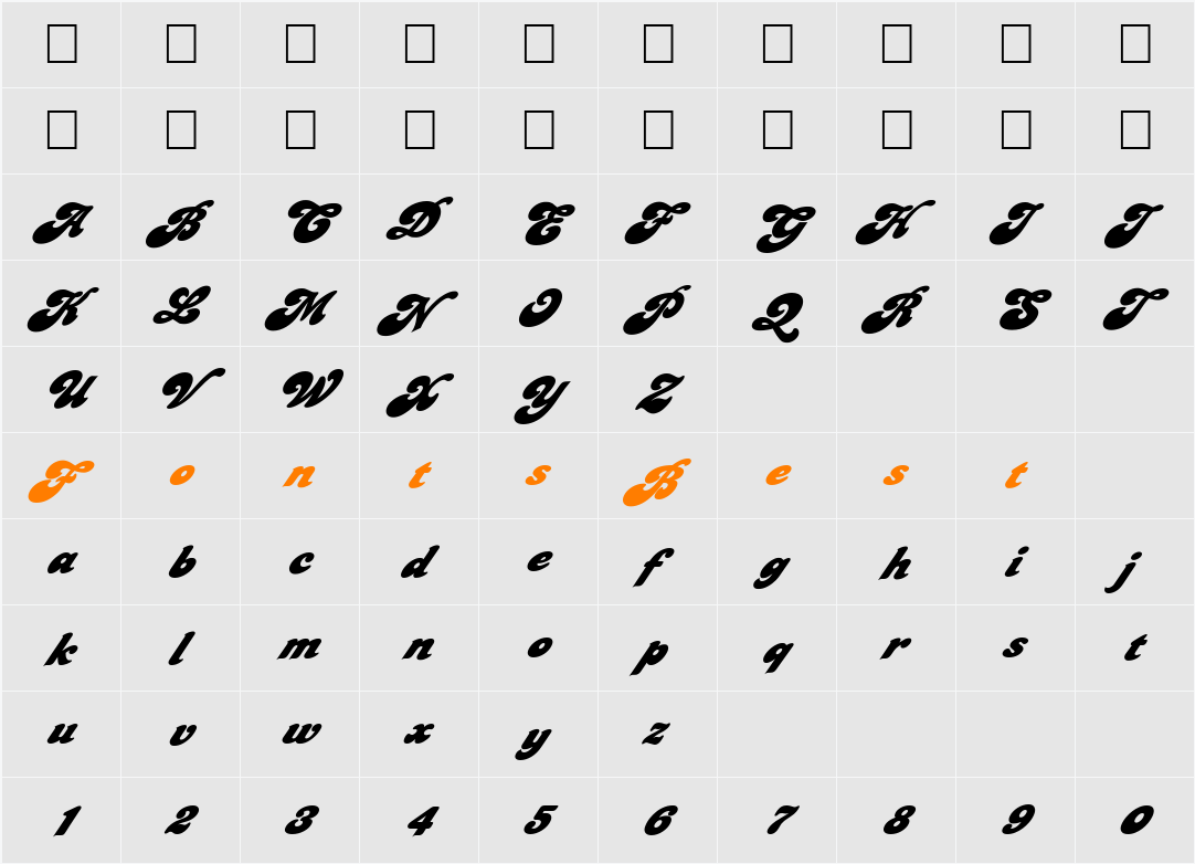 FZ JAZZY 49 ITALIC Character Map