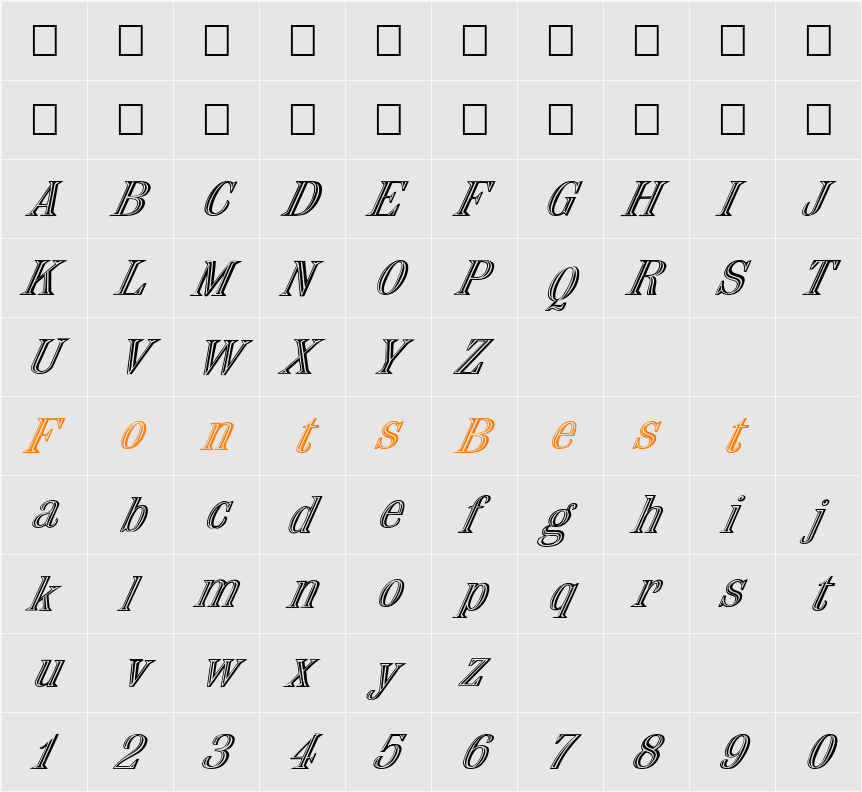 FZ OUTLINE 6 ITALIC Character Map