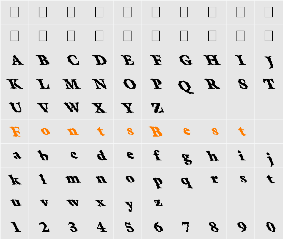 FZ ROMAN 26 WAVEY LEFTY Character Map