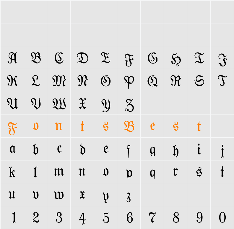 Moderne Fraktur Character Map