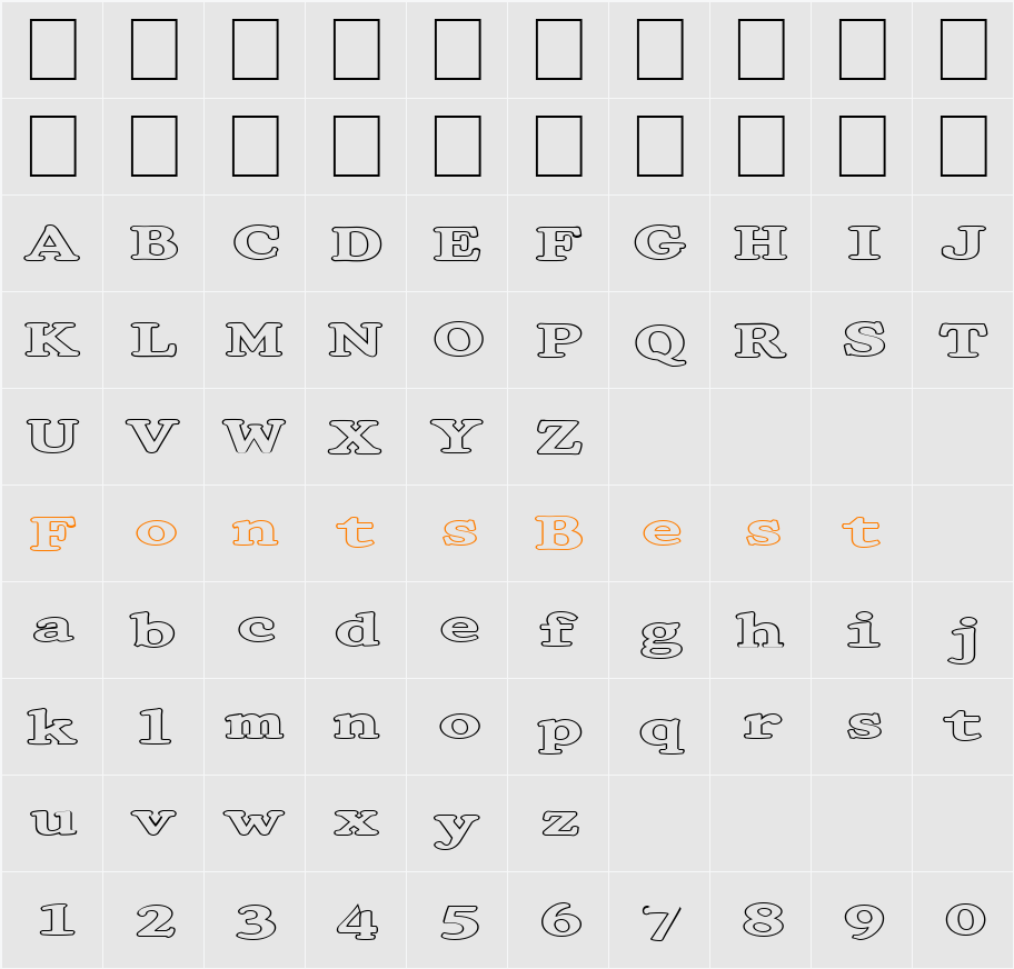 FZ ROMAN 32 HOLLOW EX Character Map