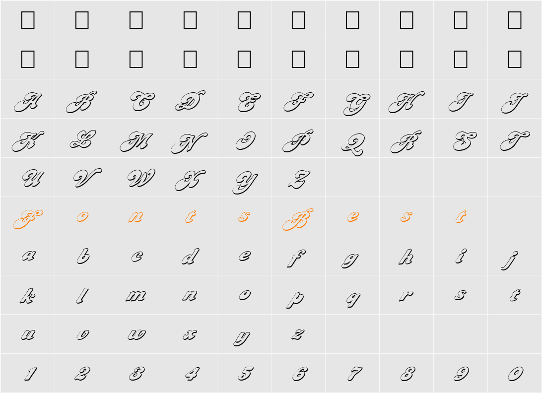 FZ JAZZY 49 3D ITALIC Character Map