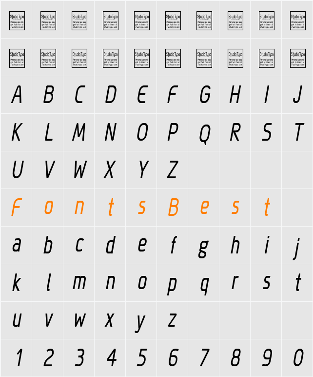 Megi Sans Narrow Character Map