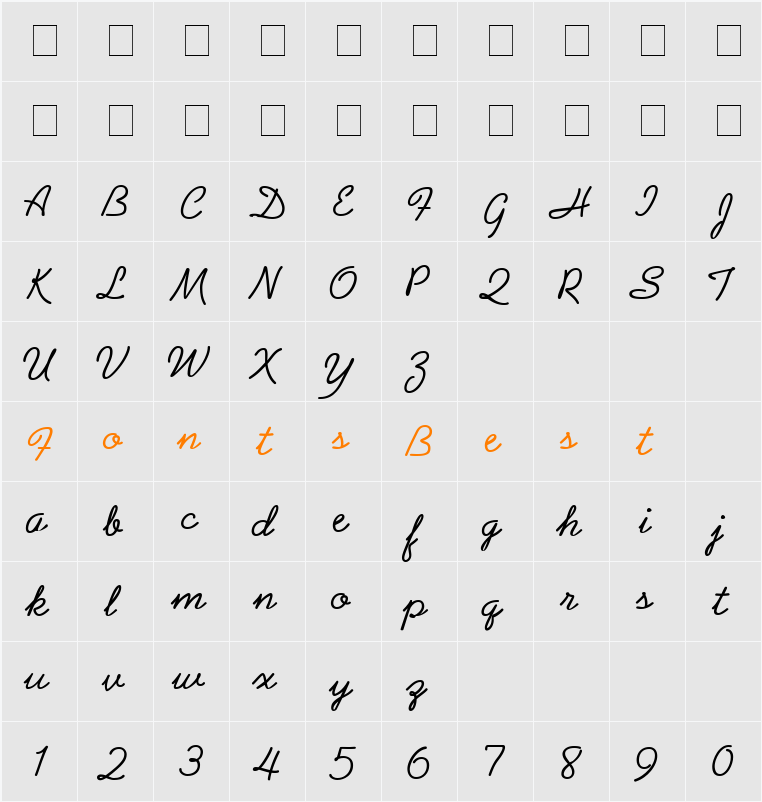 Abrazo Script SSi Character Map