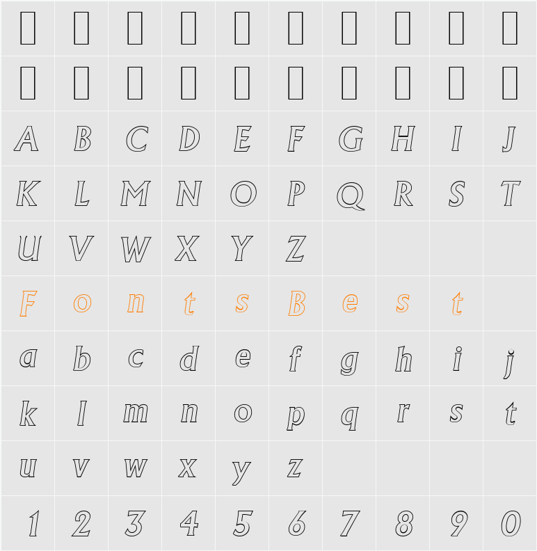 AdelonOutline-Medium Character Map