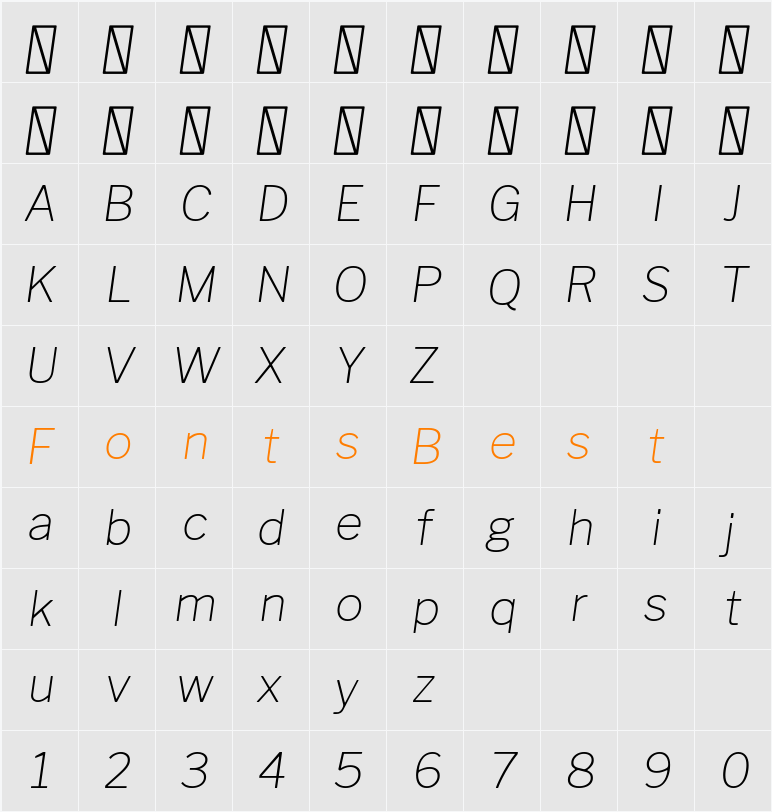 Libre Franklin Thin Character Map