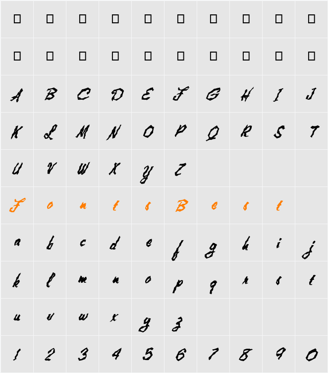 FZ WACKY 2 ITALIC Character Map