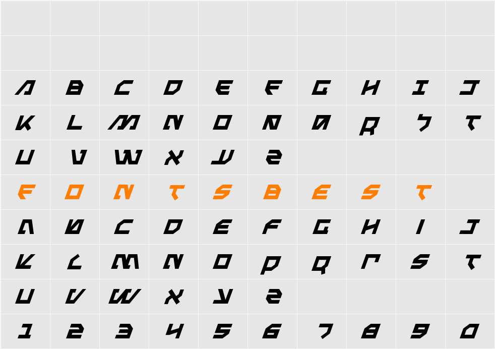 Metal Storm Italic Character Map