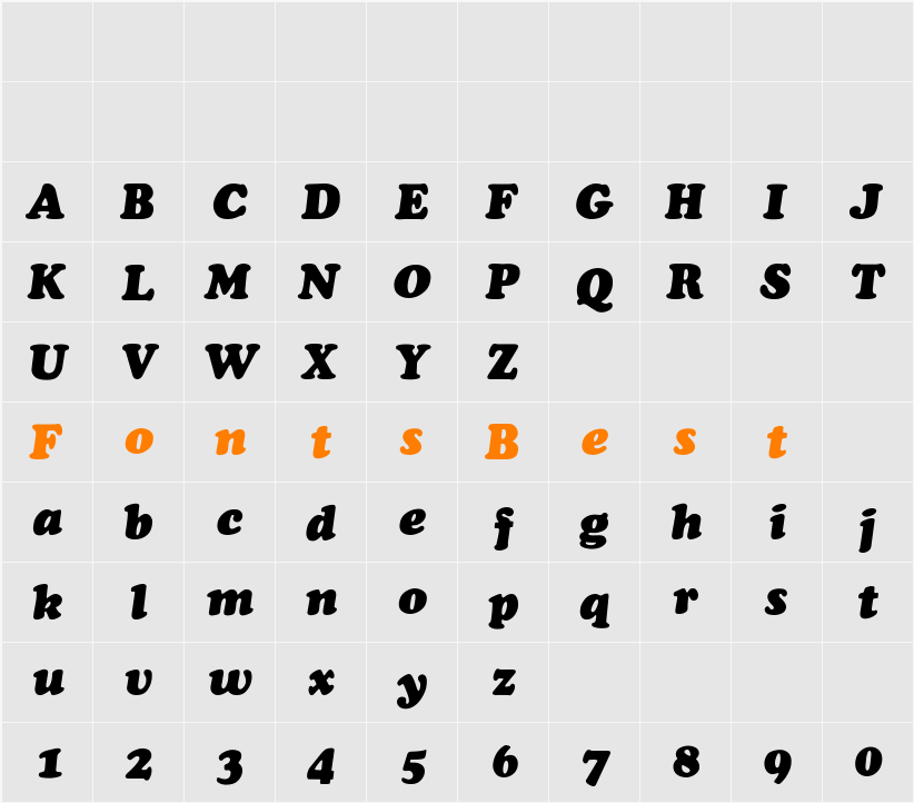 CooperBlack-Thin-Italic Character Map