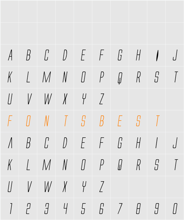 Alien League II Italic Character Map