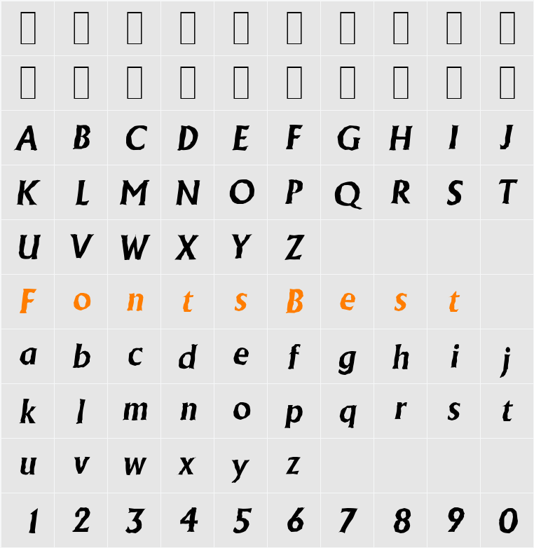 AdelonAntique Character Map