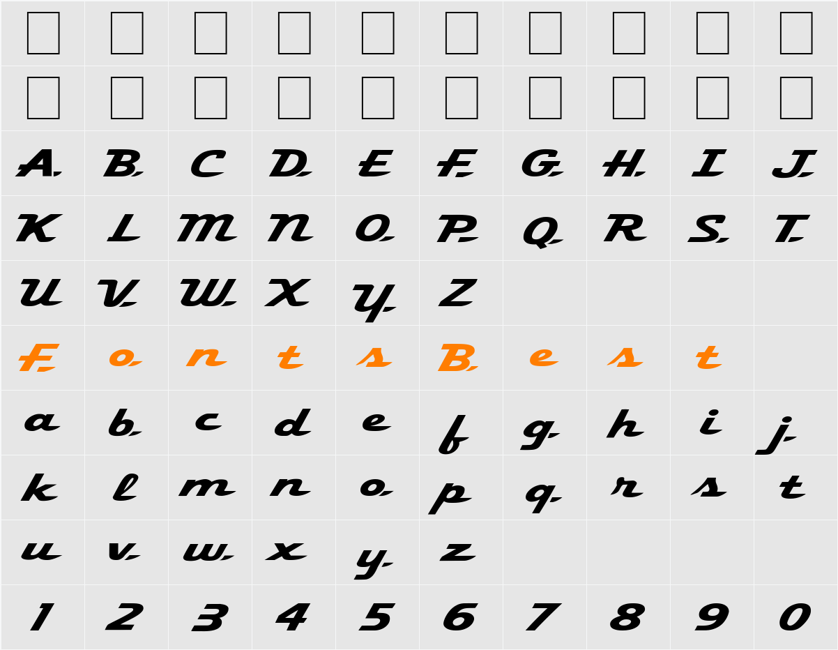 FZ JAZZY 58 EX Character Map