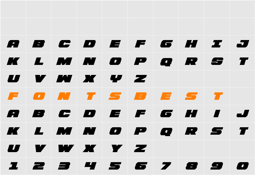 Bummer Italic Character Map