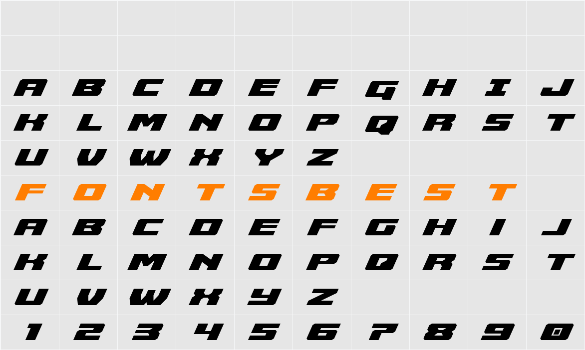 Cruiser Fortress Expanded Italic Character Map