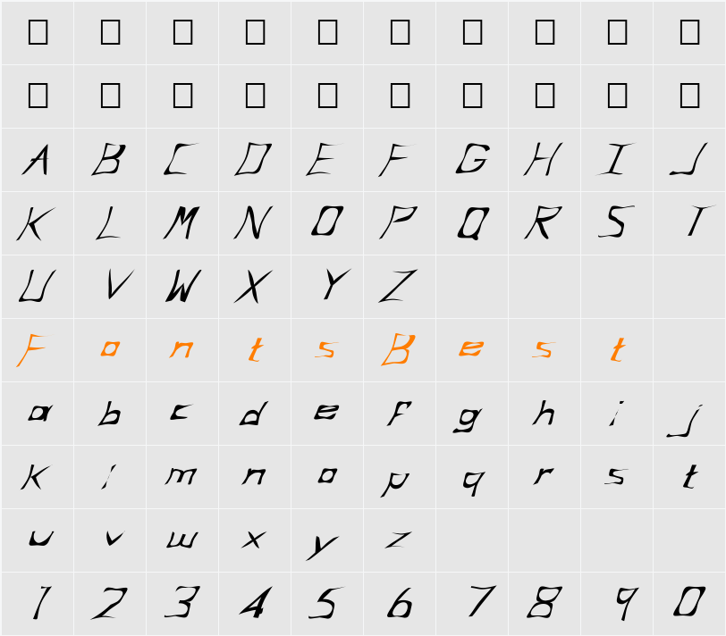 FZ WARPED 34 ITALIC Character Map