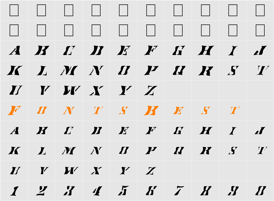 FZ WARPED 17 ITALIC Character Map