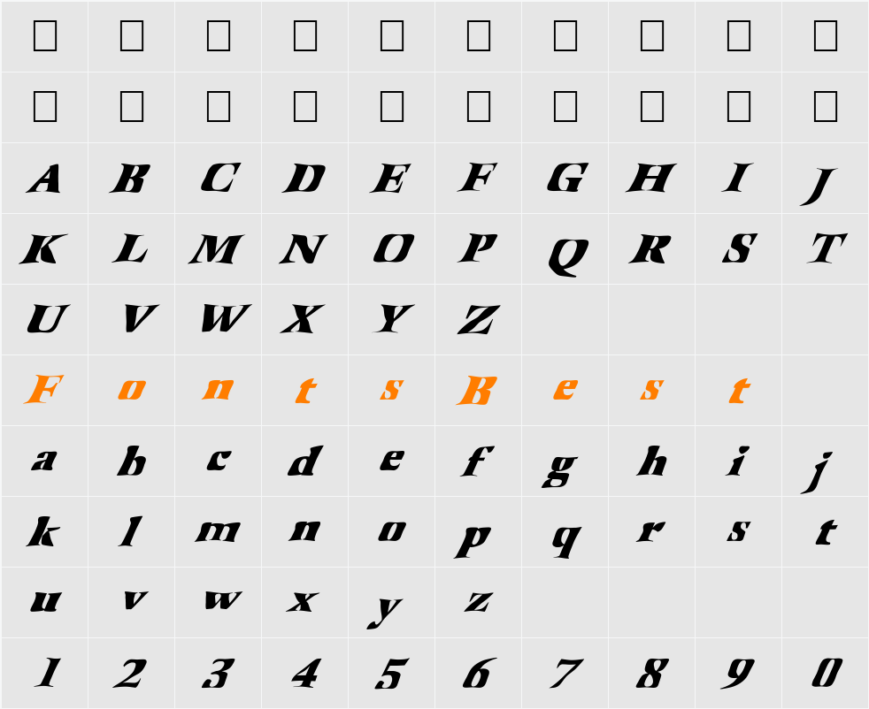 FZ WARPED 41 ITALIC Character Map