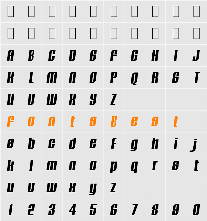 CAVALIER XBOLD Character Map