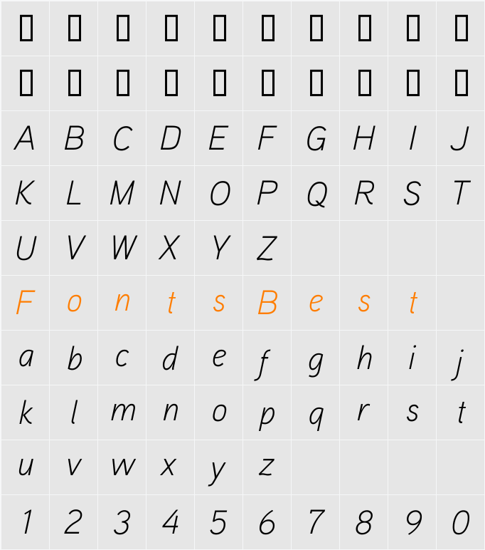 Aaux ProLight Italic Character Map