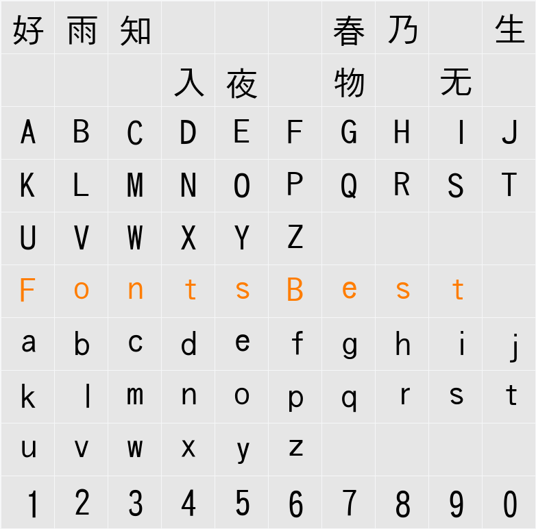 화강중고딕체 Character Map