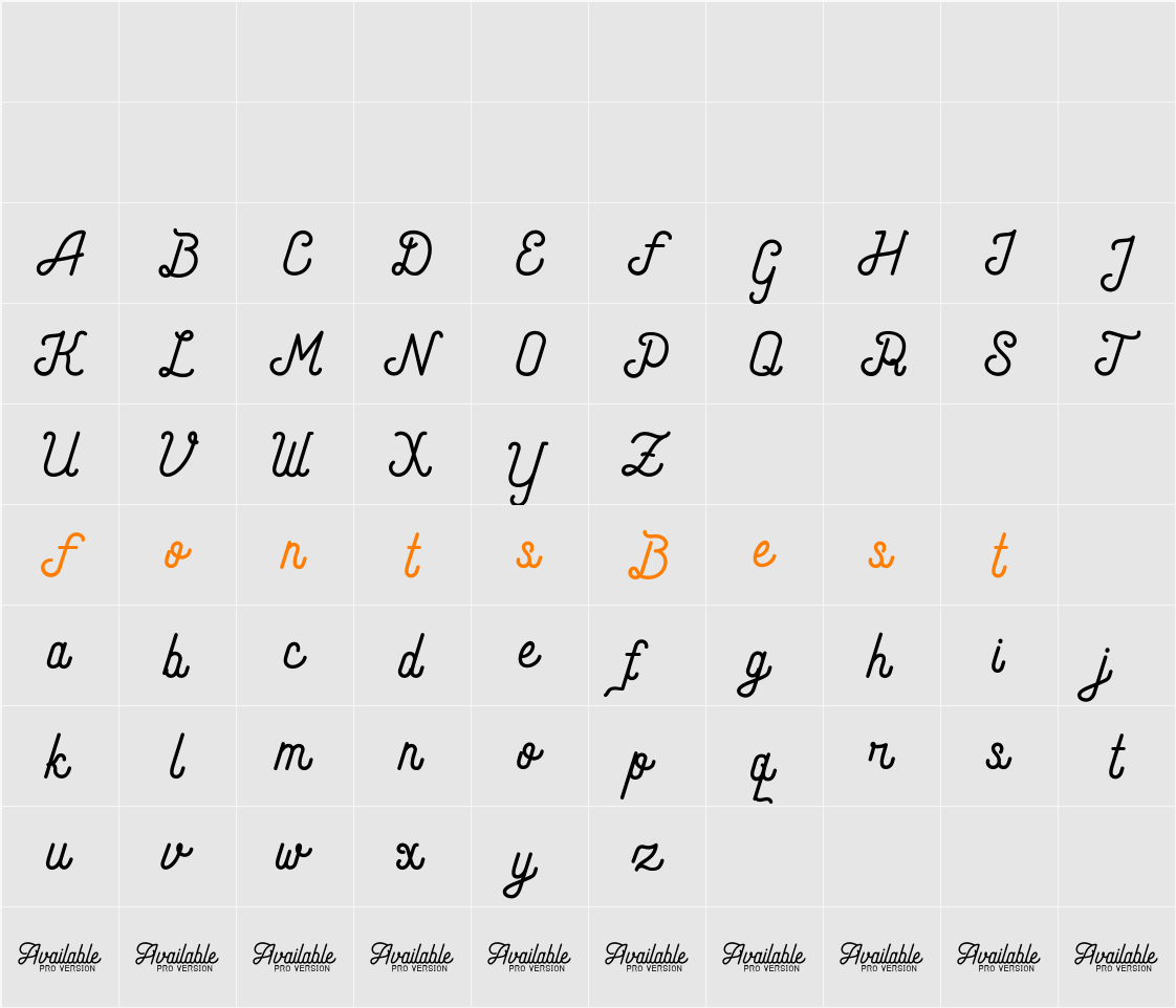 Andara Script Character Map