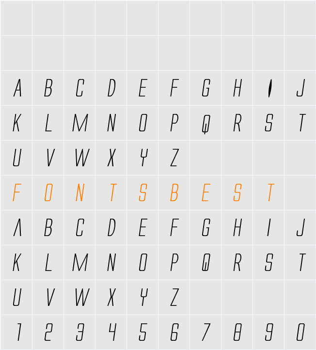 Alien League II Expanded Italic Character Map