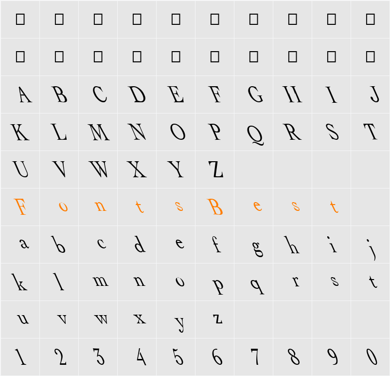 FZ ROMAN 15 LEFTY Character Map