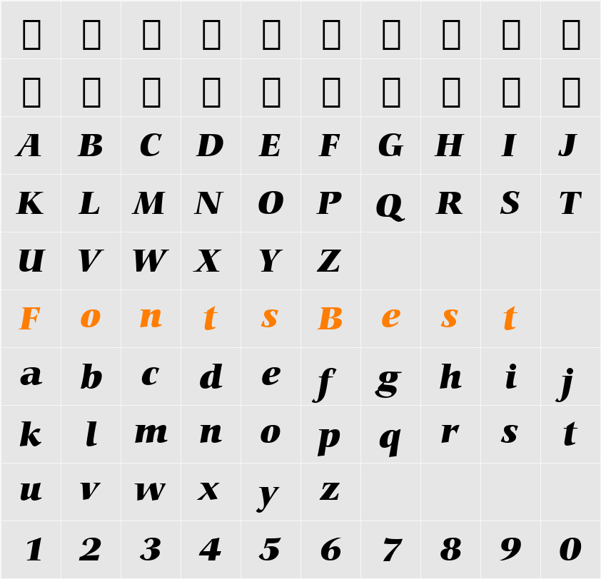 Carmina Blk BT Character Map