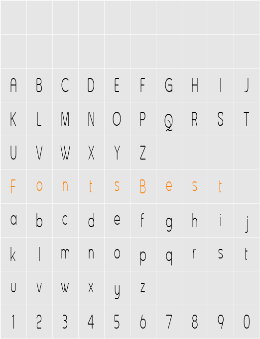 Asenine Super Thin Character Map