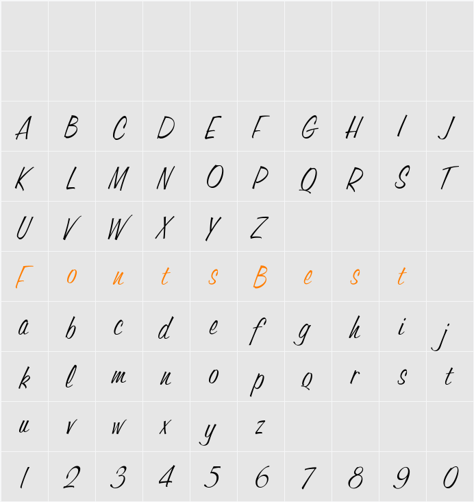 CgTrophyOblique Character Map