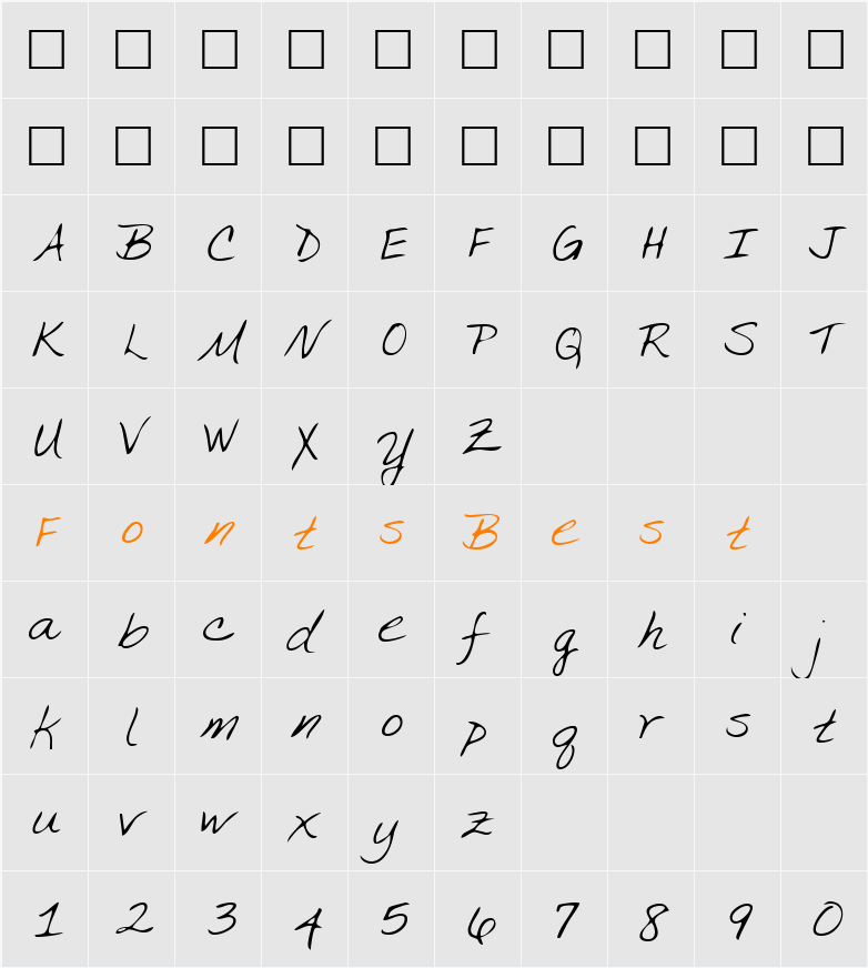 IvysHand Character Map