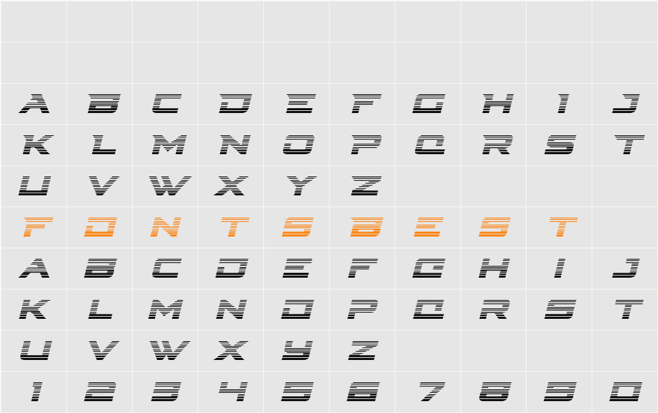 Cyberdyne Gradient Italic Character Map