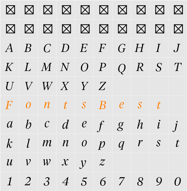 Tiempos Headline Light Character Map