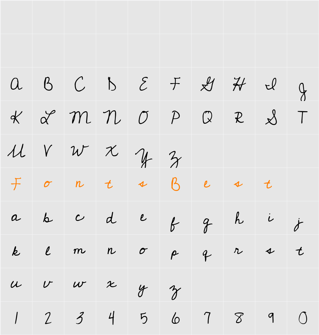 Cedarville Pnkfun1 Cursive Character Map