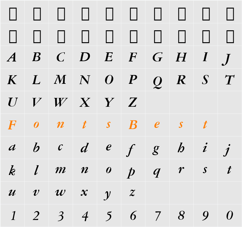 AmeriGarmnd BT Character Map