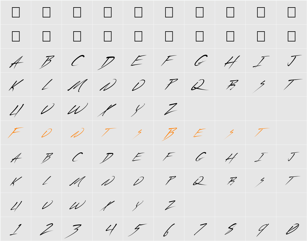 FZ JAZZY 44 ITALIC Character Map