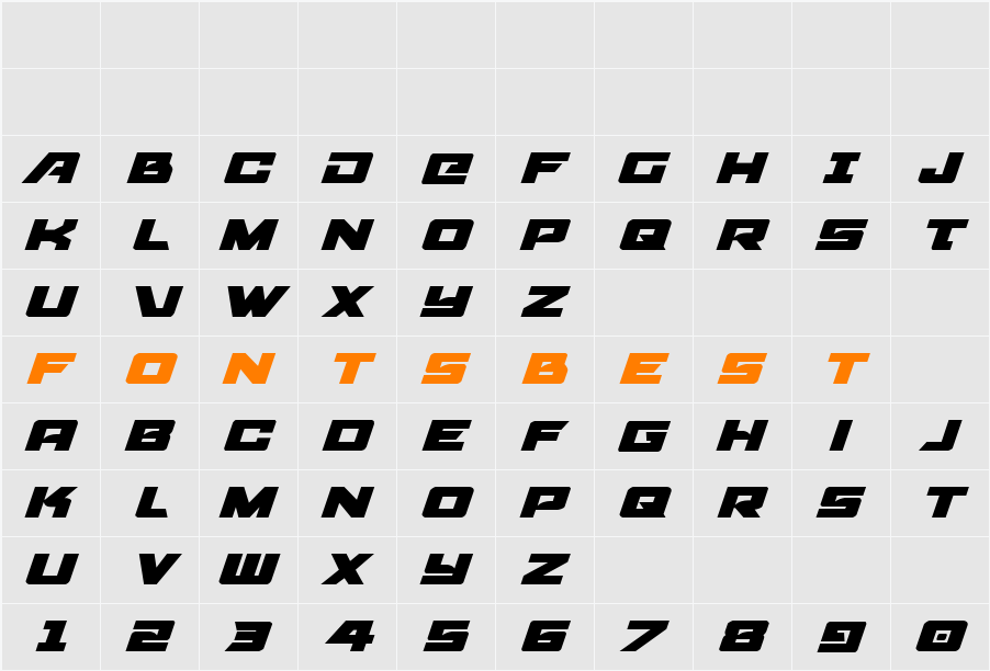 Aircruiser Expanded Italic Character Map