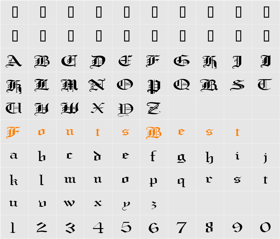 CrusaderGothicExtended Character Map