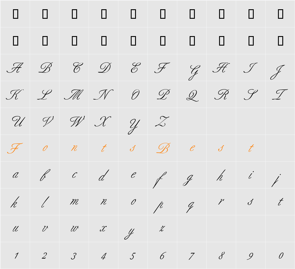 AldridgeScriptSSK Character Map