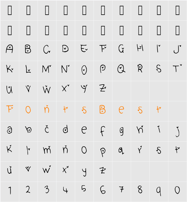 Cute_Heart_Font Character Map