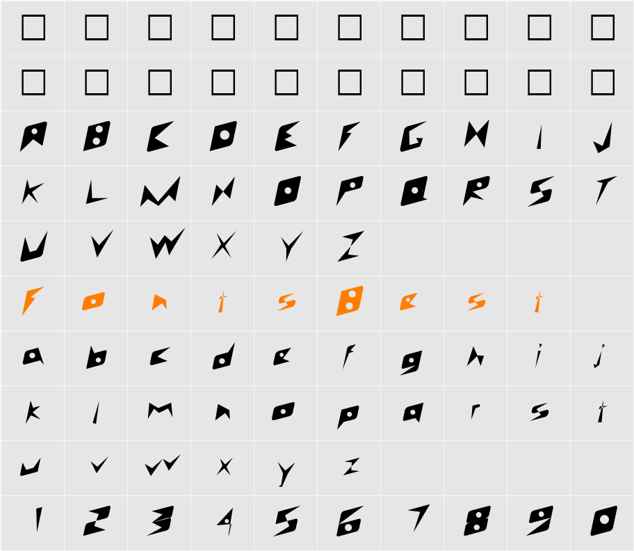 Andy Bold Character Map